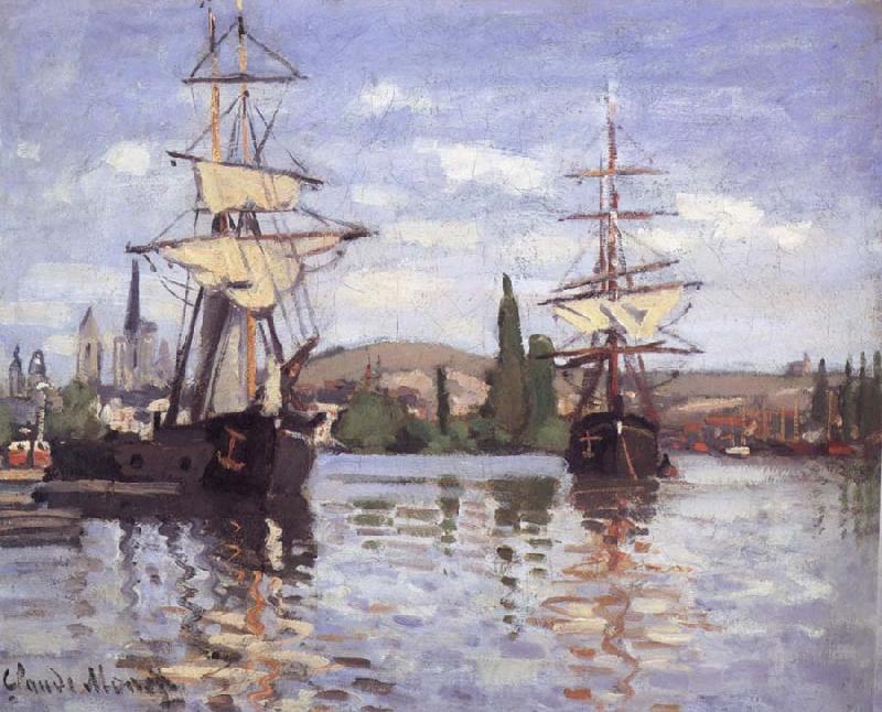 Claude Monet Ships Riding on the Seine at Rouen Spain oil painting art